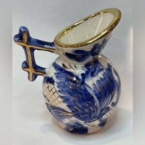 Vintage Miniature Vase/Pitcher Belgium Cobalt blue porcelain With 24k Gold Decor